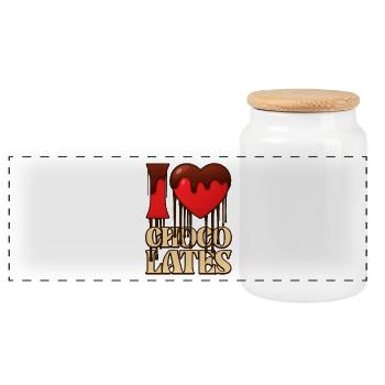Chocolate Heart Latz Design - Panoramic Cookie Jar with Wooden Lid - white - Front