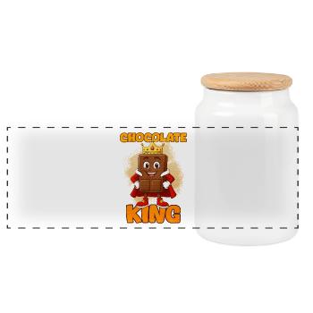 Chocolate King with Crown - Panoramic Cookie Jar with Wooden Lid - white - Front
