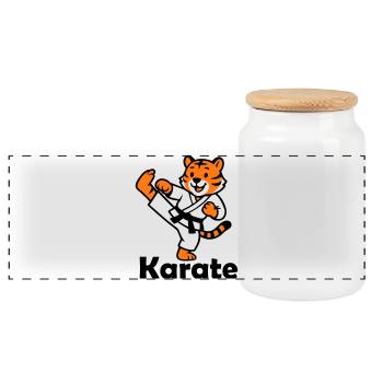 Karaté Tigre - Boîte à biscuits avec couvercle en bois - blanc - Devant