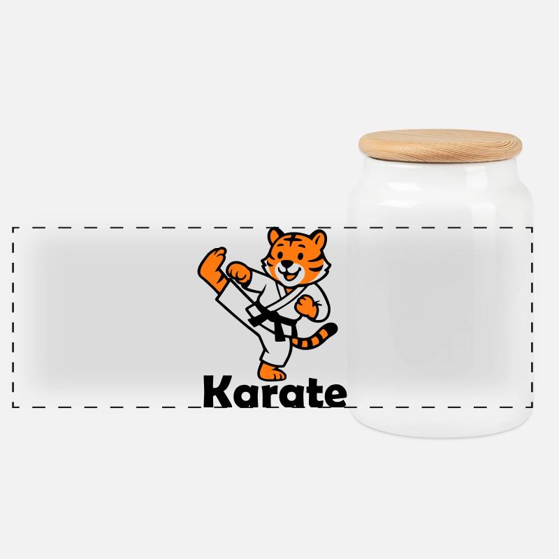 Karate Tiger - Panorama Keksdose mit Holzdeckel - Weiß