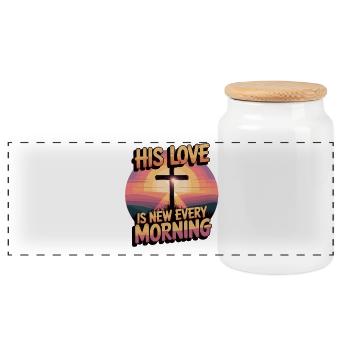 Christian Cross with Sunrise Motif - Panoramic Cookie Jar with Wooden Lid - white - Front