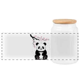Panda, Panda Ours, Japonais, Cerisier en fleurs - Boîte à biscuits avec couvercle en bois - blanc - Devant