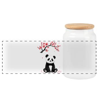 Panda, Panda Ours, Japonais, Cerisier en fleurs - Boîte à biscuits avec couvercle en bois - blanc - Devant