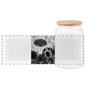 Dalmatian Selfie UFO - Panoramic Cookie Jar with Wooden Lid - white - Front