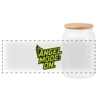 Angel Models On Bold Green Typography - Panoramic Cookie Jar with Wooden Lid - white - Front