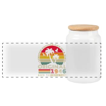 80 Jahre 1946 Vintage Retro Jubiläum - Panorama Keksdose mit Holzdeckel - Weiß - Vorne