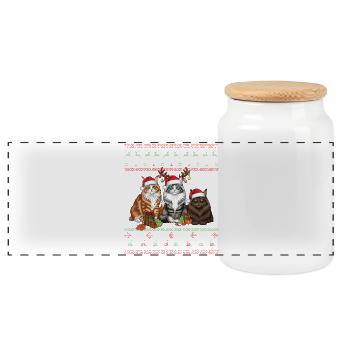 Santa Ugly Christmas Love Cats - Panorama Keksdose mit Holzdeckel - Weiß - Vorne