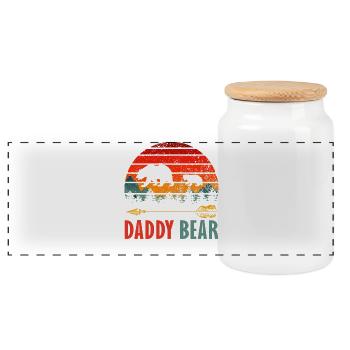 Daddy Bear Wild Forest Sunset Design - Panoramic Cookie Jar with Wooden Lid - white - Front