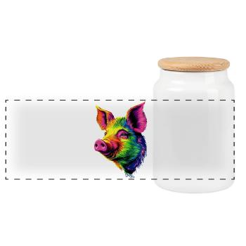Pig Domestic Pig Sow Pigs Love Piggy - Panoramic Cookie Jar with Wooden Lid - white - Front