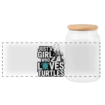 Just a girl who loves turtles - Panoramic Cookie Jar with Wooden Lid - white - Front