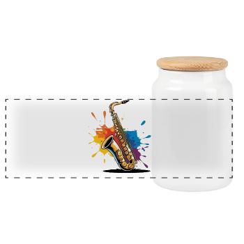 Expressionistische Saxophon Kunstdruck - Panorama Keksdose mit Holzdeckel - Weiß - Vorne