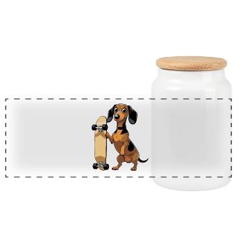 Dachshund with skateboard design - Panoramic Cookie Jar with Wooden Lid - white - Front