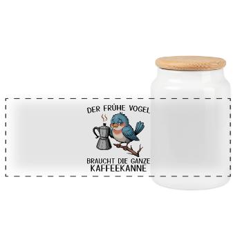 The early bird needs the whole coffee pot - Panoramic Cookie Jar with Wooden Lid - white - Front