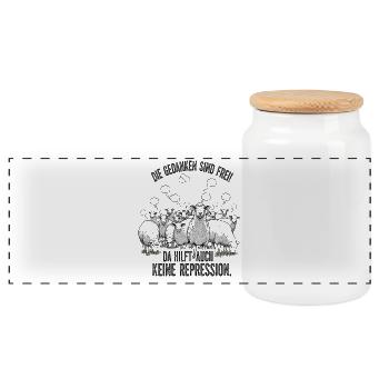 Free Thoughts Show Courage to Rebel - Panoramic Cookie Jar with Wooden Lid - white - Front