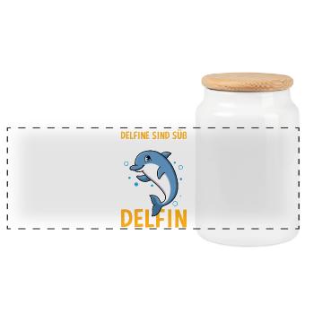 Dolphins Are Cute I Am Cute Dolphin Motif - Panoramic Cookie Jar with Wooden Lid - white - Front