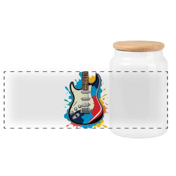 Kreative E-Gitarren Illustration - Panorama Keksdose mit Holzdeckel - Weiß - Vorne