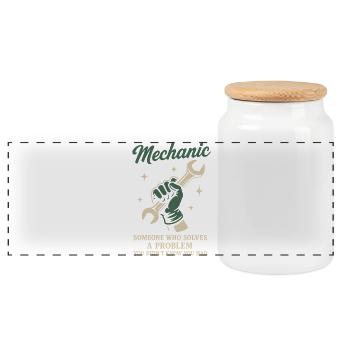 Mechanic Problem Solver Garage Funny Saying - Panoramic Cookie Jar with Wooden Lid - white - Front