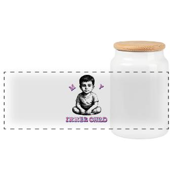 Cuddly toy children's design with UV varnish effect - Panoramic Cookie Jar with Wooden Lid - white - Front