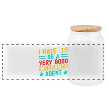 Humorous Insurance Agent Quote Design - Panoramic Cookie Jar with Wooden Lid - white - Front