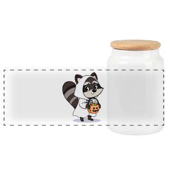 Kuscheltier Waschbär Halloween Kostüm - Panorama Keksdose mit Holzdeckel - Weiß - Vorne