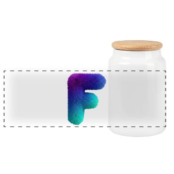 Buchstabe F in Felloptik mit Farbverlauf  - Panorama Keksdose mit Holzdeckel - Weiß - Vorne