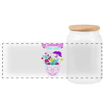 Neon Flowers Skull - Les pensées sont libres - Boîte à biscuits avec couvercle en bois - blanc - Devant