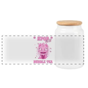 K-Pop Kitten with Bubble Tea South Korea Seoul - Panoramic Cookie Jar with Wooden Lid - white - Front