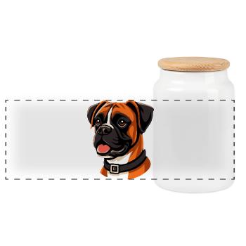 Expressive Boxer Dog Portrait - Panoramic Cookie Jar with Wooden Lid - white - Front