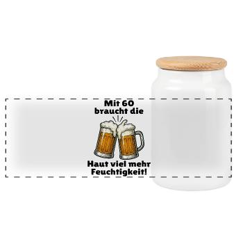 Men's 60th birthday beer saying - Panoramic Cookie Jar with Wooden Lid - white - Front