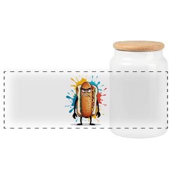 Wütender Hotdog mit Farbexplosion - Panorama Keksdose mit Holzdeckel - Weiß - Vorne
