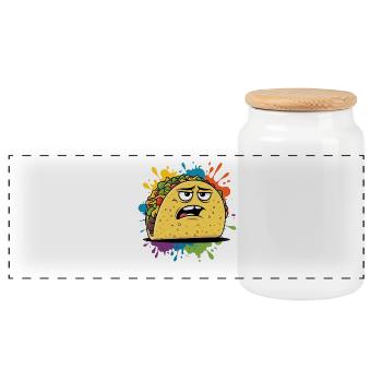 Elegante Taco-Grafik mit Ausdruck - Panorama Keksdose mit Holzdeckel - Weiß - Vorne