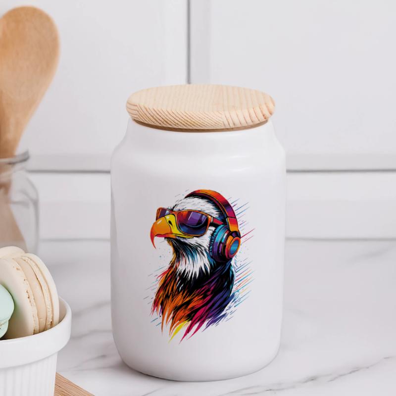 Eagle Bald Eagle Golden Eagle White-tailed Eagle Panoramic Cookie Jar with Wooden Lid