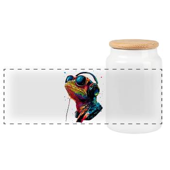 Chamäleon Echse Reptil Chameleon Leguan Eidechse - Panorama Keksdose mit Holzdeckel - Weiß - Vorne