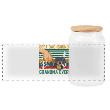 Best Dachshund Grandma Ever Design - Panoramic Cookie Jar with Wooden Lid - white - Front