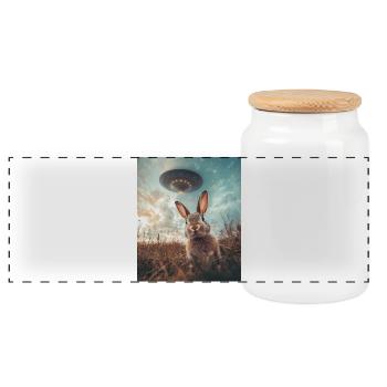 Selfie de lapin avec OVNI - Boîte à biscuits avec couvercle en bois - blanc - Devant