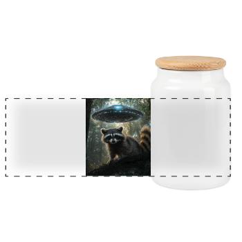 Selfie de raton laveur avec OVNI - Boîte à biscuits avec couvercle en bois - blanc - Devant