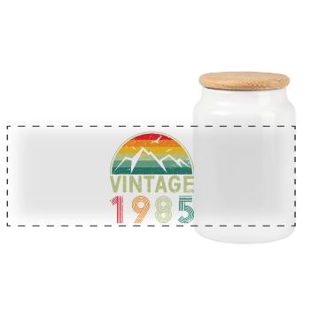 Vintage Mountain Sunset Design - Panoramic Cookie Jar with Wooden Lid - white - Front
