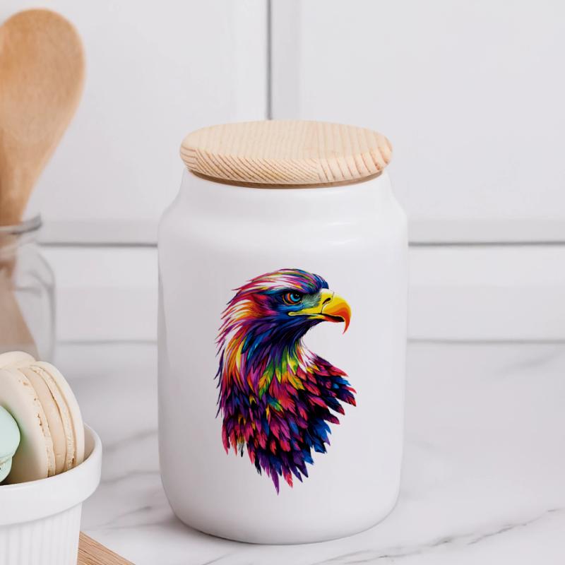 Eagle Bald Eagle Golden Eagle White-tailed Eagle Panoramic Cookie Jar with Wooden Lid