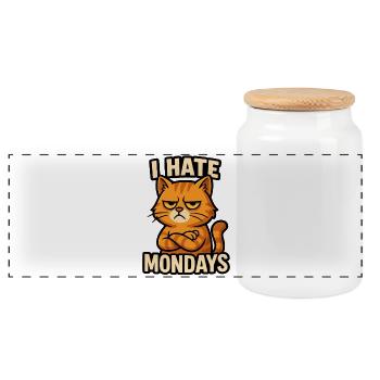 Chat rancunier : design anti-lundi - Boîte à biscuits avec couvercle en bois - blanc - Devant