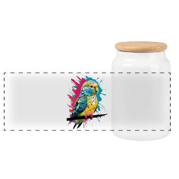 Perroquet coloré avec des touches de couleur - Boîte à biscuits avec couvercle en bois - blanc - Devant