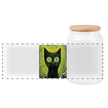 Mystic Cat Gaze - Panoramic Cookie Jar with Wooden Lid - white - Front