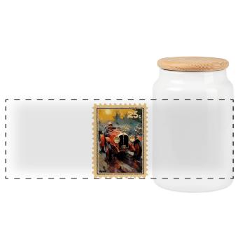 Vintage Auto im Malstil der 1920er Jahre - Panorama Keksdose mit Holzdeckel - Weiß - Vorne