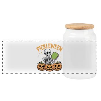 Pickleween Halloween Pickleball Spieler Lustig - Panorama Keksdose mit Holzdeckel - Weiß - Vorne