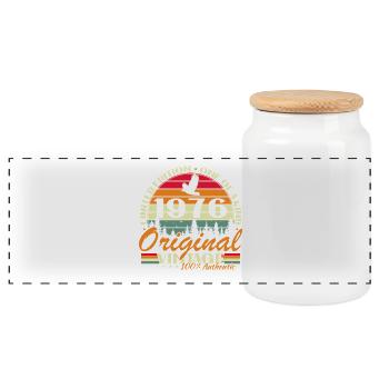 1976 Vintage Retro Geburtstagsgeschenk - Panorama Keksdose mit Holzdeckel - Weiß - Vorne