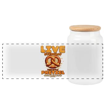 Joie de vivre with pretzels and heart - Panoramic Cookie Jar with Wooden Lid - white - Front