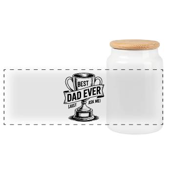Meilleur papa de tous les temps (Just Ask Me) avec trophée - Boîte à biscuits avec couvercle en bois - blanc - Devant