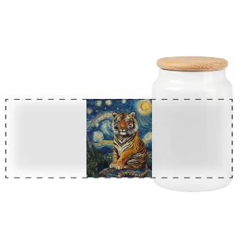 Tiger Van Gogh Style Starry Night - Panorama Keksdose mit Holzdeckel - Weiß - Vorne