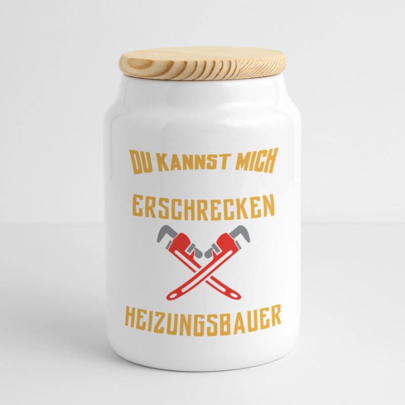 Heating engineer Heating construction Panoramic Cookie Jar with Wooden Lid