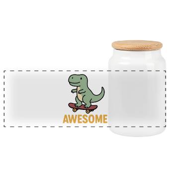 Lässiger Dinosaurier auf Skateboard - Panorama Keksdose mit Holzdeckel - Weiß - Vorne