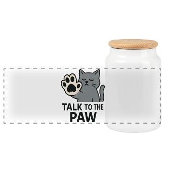 Parlez à la patte chat patte drôle motif de dire - Boîte à biscuits avec couvercle en bois - blanc - Devant